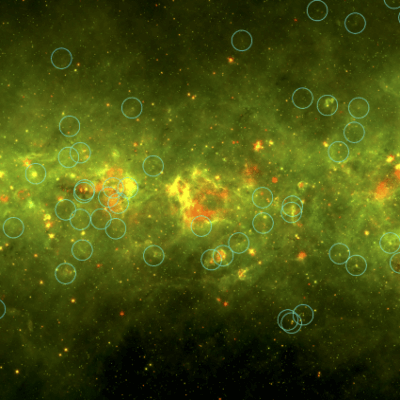 Yellow balls found by the Milky Way Project from Zooniverse